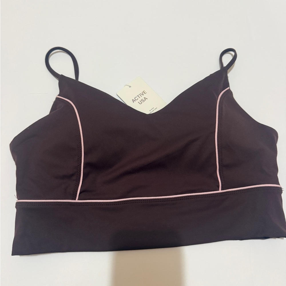ACTIVE USA Women's Burgundy Bralette with Pink Piping